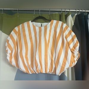 English Factory Mustard and White Striped Bubble Top - Anthropologie NWT
